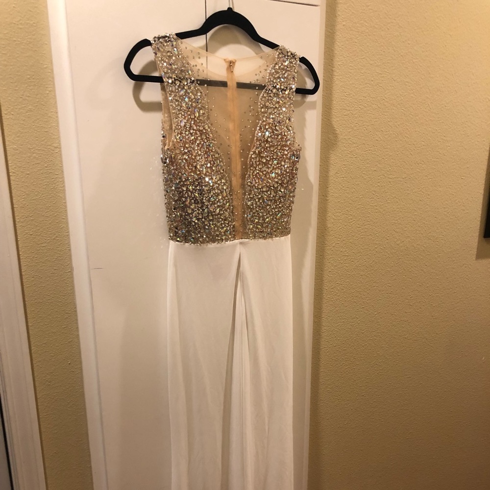 White Blush Sequined Prom Dress - Picture 4 of 6